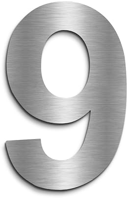 KTC-HOME - PREMIUM Hausnummer Edelstahl inkl. Montagematerial - Arial - Höhe 20 cm - satiniert K230 - rostfrei & wetterfestes Hausnummernschild - Hausnummer 9 -