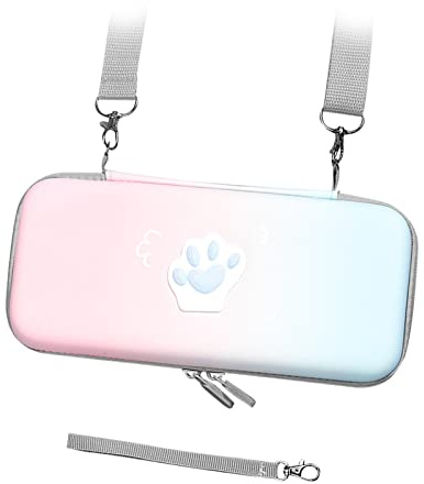 Cryfokt Söt Katt Tass Bär Fodral Pu Läder Stor Kapacitet Hårt Fodral Anti-scratch Professionell Mjuk Foder för Spelkonsol Tillbehör (Rosa blå lutning)
