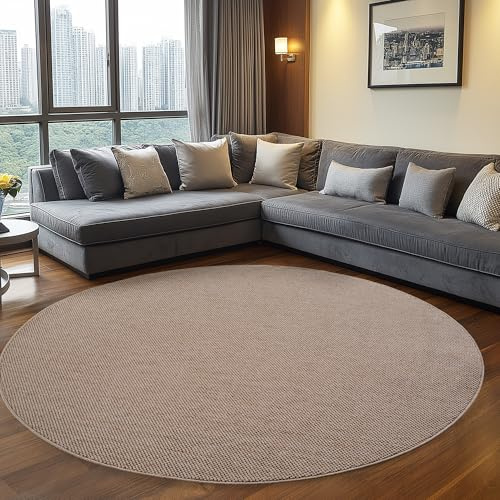 Teppium Teppich Rund 160 cm Beige Einfarbig Bouclé Schlingenflor Skandi Stil Modern Weich Strapazierfähig Pflegeleicht großer runder Teppich für Wohnzimmer Esszimmer Schlafzimmer