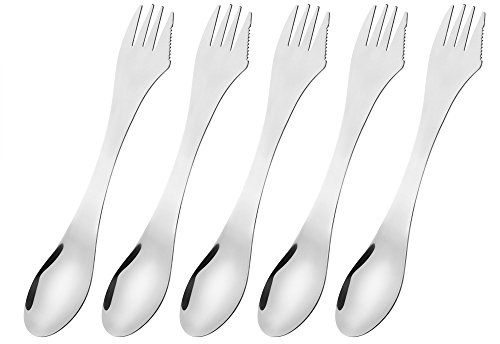 CM Cosmos 5 Pcs Stainless Steel Sporks 3-in-1 Fork Knife Spoon Utensils Set for Camping Hiking Traveling