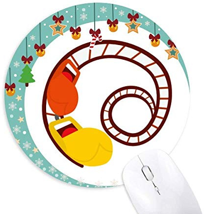 Roller Coaster Amusement Park Illustration Maus Pad Jingling Bell Round Rubber Mat