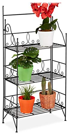 Relaxdays Scaffale Porta Piante, 3 Ripiani, per Interni ed Esterni, Metallo, Fioriera Vintage, HxLxP: 100x50x25 cm, Nero