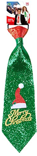 W WIDMANN MILANO Party Fashion - Glitzer Krawatte Merry Christmas | Mit Gummiband, festliches Weihnachts-Accessoire, Kostümzubehör für Weihnachten, Karneval & Mottoparty
