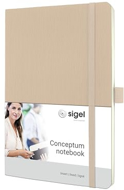 Sigel Conceptum Premium Notizbuch A5 liniert beige Softcover | CO333, 194 nummerierte Seiten mit Inhaltsverzeichnis, Falttasche und Stiftschlaufe