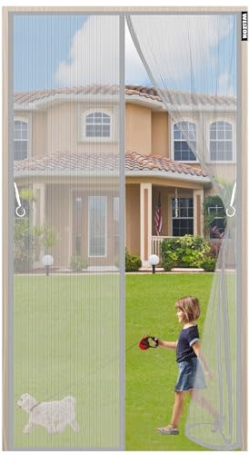 Moustiquaire Porte Fenetre AimantéE,205 x 215 cm,Rideaux Anti Mouches pour Porte,Rideaux Toile Insect Ecran,Moustiquaire Baie Vitree Coulissante,Magnétique Moustique Sans Perçage - Gris