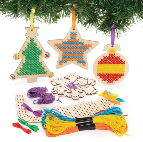 Baker Ross FC155 - Kit di decorazione per punto croce, motivo: Natale per principianti, fai da te per bambini, artigianato a punto croce