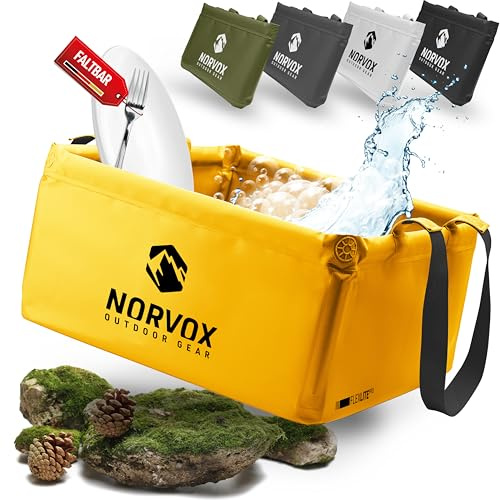 NORVOX Cuenco plegable para exteriores, 15 o 20 litros, color amarillo, universal, como cuenco plegable para camping, lavadero o como cubo plegable.