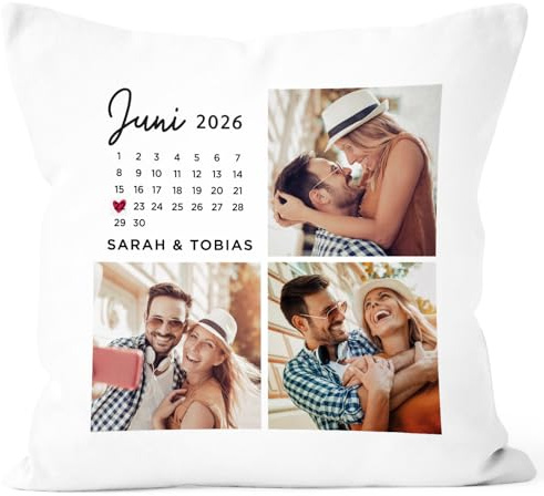 SpecialMe® Fotokissen Kissen-Bezug mit Foto-Collage Bedrucken Lassen Fotogeschenk Liebe Valentinstag Weiss 40cm x 40cm