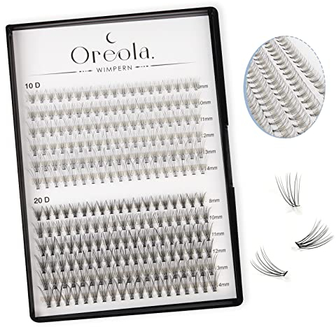 Oreola Falsche Wimpern Einzeln für Wimpernverlängerung DIY, 0.07D Curl 9-14mm, 10D und 20D Mixing Fishtail Einzelne Wimpern Cluster Wide Hand, DIY Fake Lashes Machen Sie einzelne Wimpern zu Hause