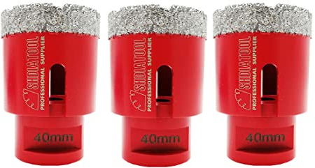 SHDIATOOL Diamant-Kernbohrer, Lochsäge Durchmesser 40mm 1-3/5 M14 Gewinde vakuumgelötet für Beton Granit Marmor Porzellan Fliesen Mauerwerk Ziegel, 3Stück