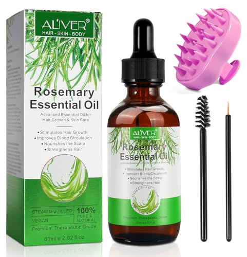 Olio Essenziale di Rosmarino per Capelli Crescita con Pettine da Massaggio, Hair Growth Rosemary Oil, Stimolano la Crescita dei Capelli, Nutrono Il Cuoio Capelluto, 60 ml