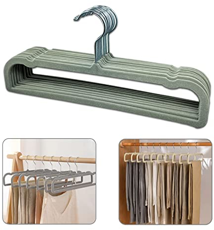 Grucce Pantaloni,10 Pezzi Appendiabiti per Pantaloni Salvaspazio,35cm Grande Antiscivolo Grucce per Pantaloni Velluto,Capacità di Carico Elevata Attaccapanni per Vestiti,Sciarpe, Asciugamani（Grigio）
