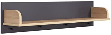 trendteam smart living - Mats Color - Wohnwand - Grau/Eiche - Wandboard mit Ablage und 4 Haken - (BxHxT) 96 x 22 x 20 cm - Wandregal, Bücherleiste