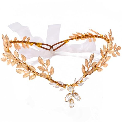 Fashband Blatt-Stirnbänder, goldfarben, römisches Stirnband, Göttin, Krone, Tiara, Kopfschmuck, Haarschmuck für Damen, Einheitsgröße, Strass Kristall Metall