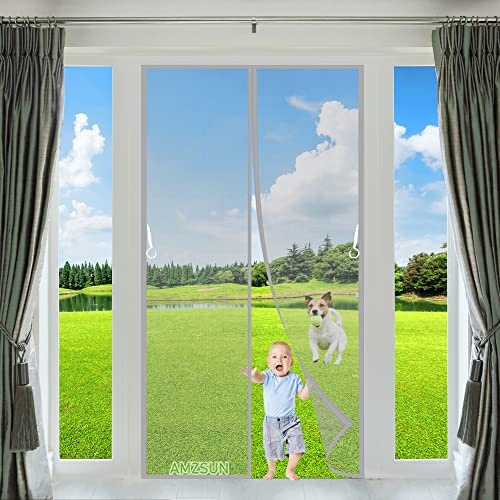 Magnetic Fly Insect Screen Door Mesh Curtain 150x240cm Grey Insect Screen Door Screen Mesh Curtain with Magnets & Full Frame Magic Tape Easy to Install for Patio Balcony Garage Cellar