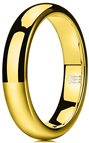 Three Keys Jewelry Womens Rings Unique Gold Tungsten Carbide for Man Domed 4mm Ring Wedding Band Gifts Bands Rings for Women Size 6.5