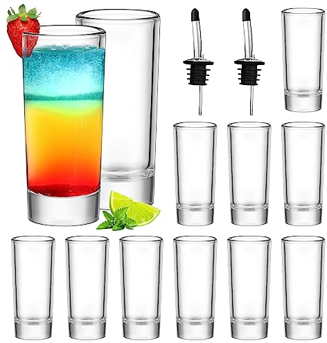 Shot Glasses 2oz/60ml Tall Glass Shot Glasses Set of 12 Clear Spirit Heavy Base, Round Rock Shot Cups Bulk Reusable for Vodka Cocktail Liqueurs Tequila Party Home Bar Glassware