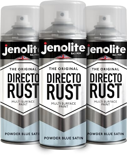 JENOLITE Directorust Seidenmatte/Satin Sprühfarbe | Puderblau | 3x400ml | Direkt-zu-Rost für Metall, Kunststoffe und Holz | Innen und Außen | RAL2408010