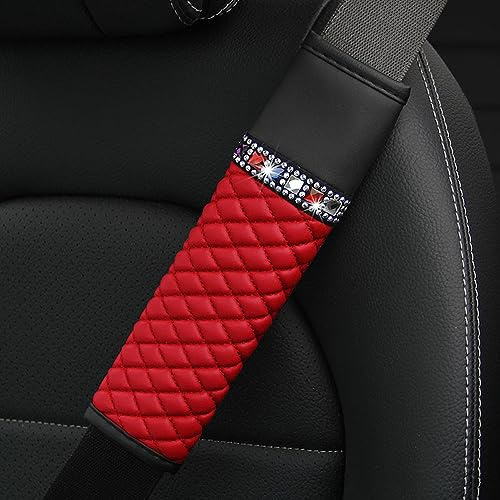 2 imbottiture per cinture di sicurezza, in pelle PU, con cristalli glitterati, per auto, imbottiture per cinture di sicurezza dell'auto, colore rosso
