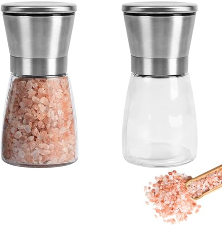 SVUPUE Lote de 2 Molinillo Núcleo de Cerámica, Molinillo de sal y pimienta, Molino de pimienta salada de acero inoxidable, Molinillo Cerámico Ajustable, para Especias Varias, Plata