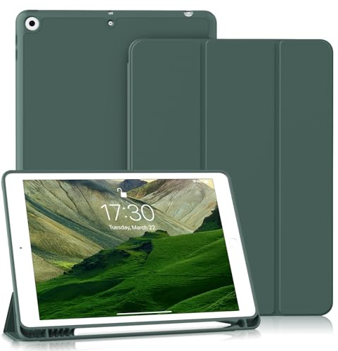 BQDIYOO Hülle für iPad 9. / 8. / 7. Generation mit Stifthalter 10.2 Zoll für iPad 9/8/7 (2021/2020/2019), Weiche Silikon Schutzhülle, Auto Schlafen/Wache, Grün