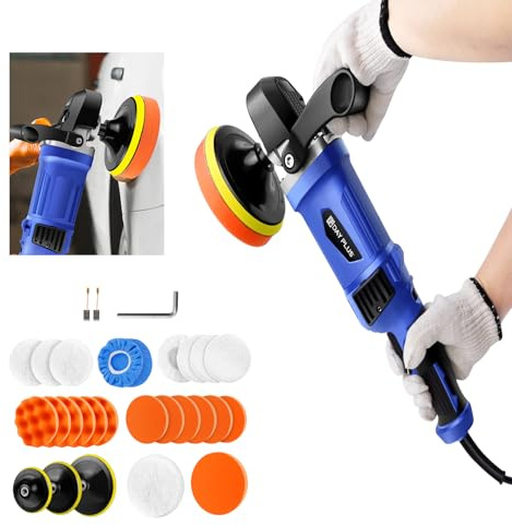 HSHa Car Polisher 6 Variable Speed Control Corded Buffing Machine for Cars, Vans, Caravans, Car Buffer Polisher with D-Handle and Pad Kits