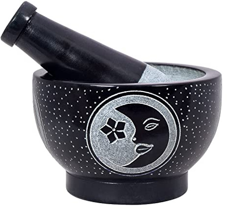 Divit Shilp Mortar and Pestle, Made of Heavy Duty Polished Hard Stone, Natural Stone Grinder For Spices, Pastes, Herbs, Seasoning etc. (Moonstar)