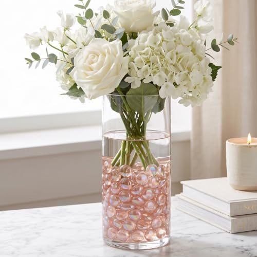 VGOODALL 450 g, 80–100 Stück, rosafarbene flache Glas-Kieselsteine, dekorative Steine, Glas-Kiesel für Vasenfüller, Tischstreuung, Heimdekoration
