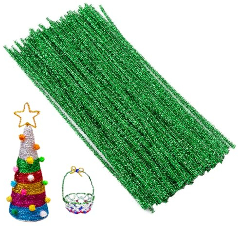 200/300/400 Stück Glitzer Pfeifenreiniger Chenilledraht, 30cm Pfeifenputzer zum Basteln, Glitzer Pfeiffenputzer für DIY Handwerk Dekorationen (400Stück,Grün)