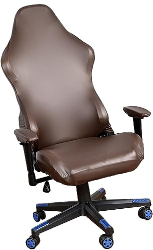 Mswborml Impermeable Funda para Silla Gaming de Piel PU Funda para Silla Gaming Anti Gatos Fundas para Sillas de Oficina Ajustables con Brazos, Modernas Fundas para Sillas de Juegos,Dark Brown