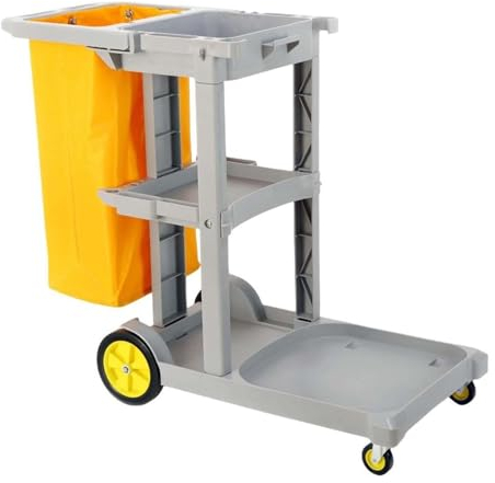 Cleaning Trolley on Wheels, Multi-purpose cleaning service cart with Mop Holders, Janitor Utility Cart with Cover for Restaurants Malls Hospitals(Grey)