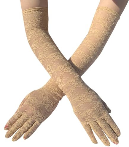 BrightGlow Lange Spitzenhandschuhe Damen Mädchen Spitzen Handschuhe Brauthandschuhe Vintage Opernhandschuhe Tee Party Handschuhe Hochzeit Halloween Party Kostüm Dekorative Zubehör beige
