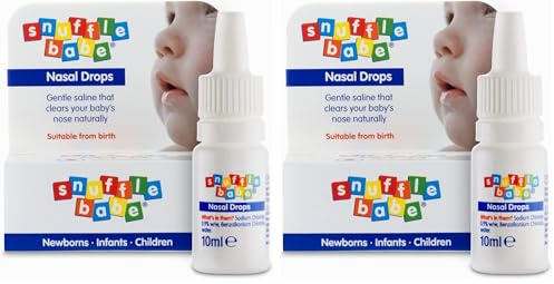 Snufflebabe Saline Nasal Drops – Suitable from Birth – Instant Relief for Blocked Nose & Sinuses (10ml) (Pack of 2)