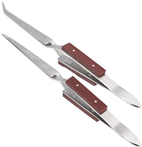 Pincettes à Souder, Pincettes à Verrouillage, Manche en Bois, 2 Styles de Pointe Droite Incurvée, Adaptées aux Accessoires de Bricolage, Outil de Soudage Fixe