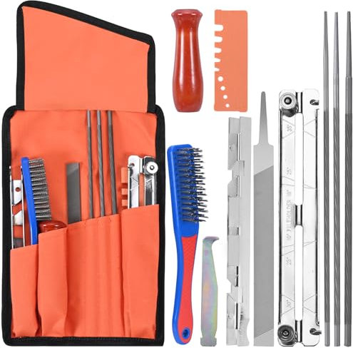 Kettensägenfeilen-Set, 10-teiliges elektrisches Kettensägenfeilen-Set, kettensäge schärfen, kettensäge zubehör, universelles Kettensägen-Feldschärfset, inklusive Tiefenmesser, Flachfeile usw