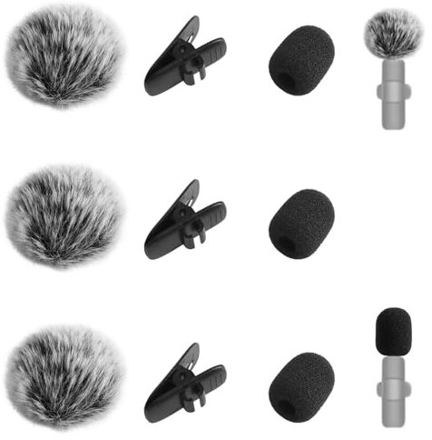 9pcs Bonnette Micro-Cravate, Accessoires pour Microphone à Revers Kit Comprenant 3 Pare-Brise en Fourrure 3 Housses en Mousse et 3 Clips pour Micro à Revers pour Réduire le Bruit du Vent