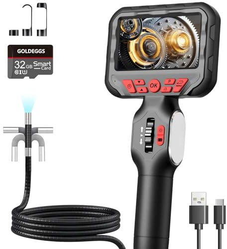 GOLDEGGS Inspektionskamera, Endoscope avec Lumière, Caméra Endoscopique Flexibles à Tige de 6 mm, Rotation de 210°, Étanche IP67, Caméra Canale 4,3'' IPS 1080P, Endoscope pour Murs/Automobiles/Climats