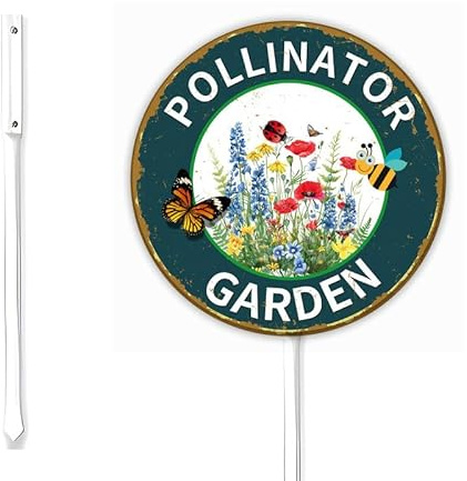 Rustikales Gartenschild für Bienen, Schmetterlinge und Marienkäfer, Bestäuber-Hofschild, 23 x 23 cm, stabiles Aluminiumschild, wetterfest und lichtbeständig
