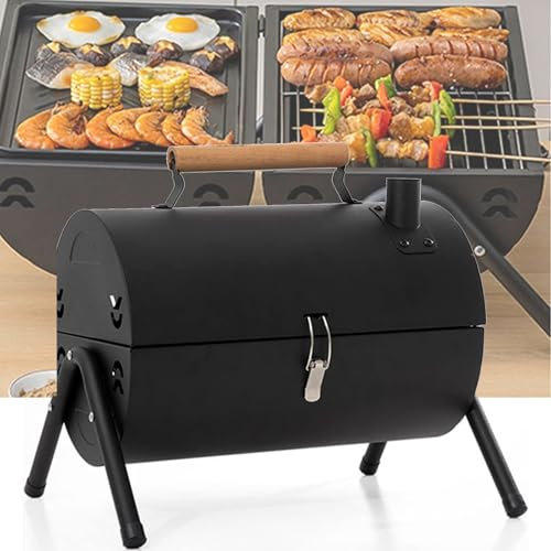 Parrilla De CarbóN PortáTil De Doble Cara, Barbacoa PortáTil De Acero Inoxidable, Barbacoa De CarbóN, Parrilla De Barril Para Exteriores, Parrilla De Tambor Plegable De,White