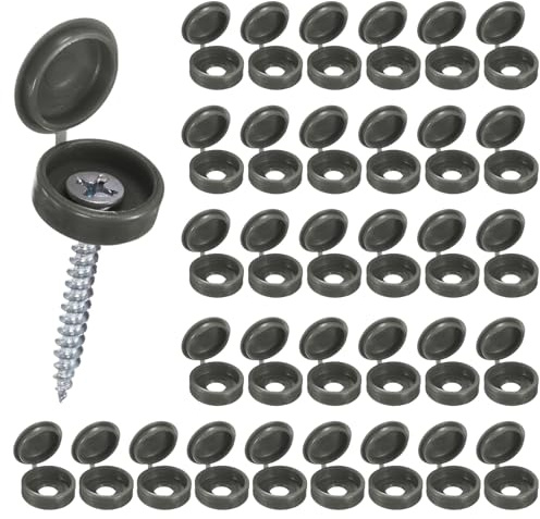 M METERXITY 100-Pack Plastic Hinged Screw Cover Caps, 6mm Shutter Screws with Caps, Fold Snap Washer Covers, Washer Flip Protection Covering M3 M4 M5 Screws Heads [Dark Gray]