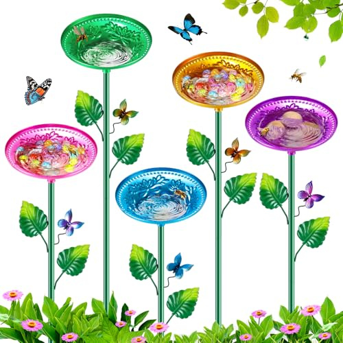5 Pack Bee Watering Station, Bee Bath for Garden Metal Bee Butterfly Feeder, Colorful Flower Shape Bee Watering Cup Bowl Bee Waterer for Outdoor Outside Yard Decor Pollinator Watering