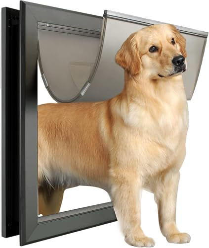 XL-Hundetür, rostfreier Aluminiumrahmen, Schiebetür, extra groß | Hunde bis zu 104 kg, starke Magnetklappe für extremes Wetter, Teleskop-Tunnel, für Innen- und Außentüren, Schwarz