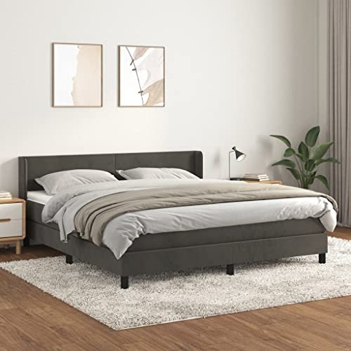 MOBCANT Boxspringbett mit Matratze, Hausbett Futonbett Tagesbett Betten Geeignet für Gästezimmer Schulen Hotel Schlafzimmer Dunkelgrau 180x200 cm Samt