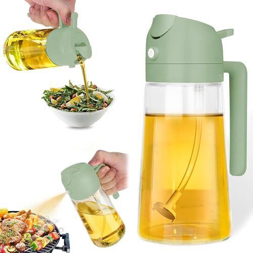 KEPLIN - 2 in 1 Oil Sprayer 470ml - Dual Function Spray & Pour Olive Oil Dispenser - BPA-Free PP & Glass - Refillable, Dishwasher Safe & Eco-Friendly - 18.4x8x9.9cm (Green)