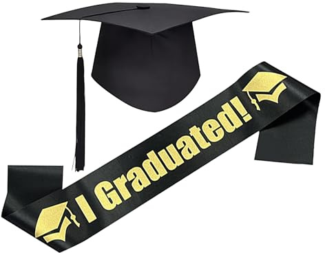 shuhauk 2025 Graduation Hat Cap Set, Graduation Hat with Sash, Student Mortarboard Graduated Supplies, Bachelor Cap for High School University Ceremony