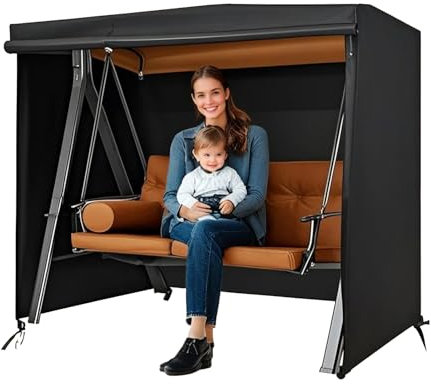 Funda para Columpio de Jardín 3 Plazas, Tela Oxford 420D Impermeable - Resistente al Viento y Rayos UV, Cubierta Protectora para Exterior, Terraza o Jardín (Black,220x150x150cm-86.6x59x59in)