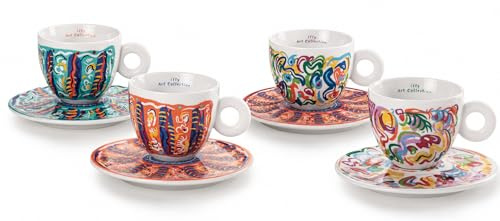 illy Art Collection Sol Calero | 25367 Set of 4 Cappuccino Cups, Numbered and Signed by the Artist