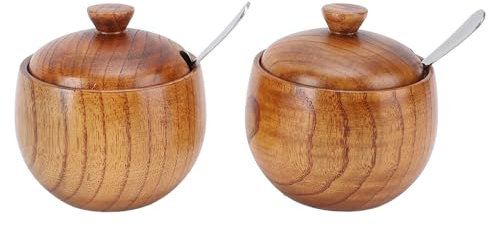 2 pezzi scatola salata in legno con coperchio e cucchiaio, set di contenitori per box di stagionatura vintage per cucina, porzione, condimento