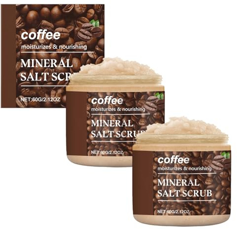 Meersalz-Kaffee-Körperpeeling, Körperpeeling und Gesichtspeeling, weichmachend und pflegend, hydratisierend und feuchtigkeitsspendend, mit belebendem Kaffeeduft (2pcs)