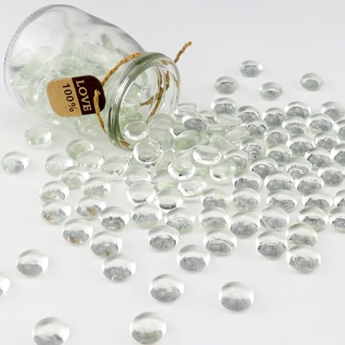 ginojex Perline di vetro da 1 kg, riempitivo per vasi, acquario, ghiaia, decorazioni piatte in vetro, gemme ciottoli, ciottoli, rocce, decorazione per la casa, artigianato artistico – trasparente